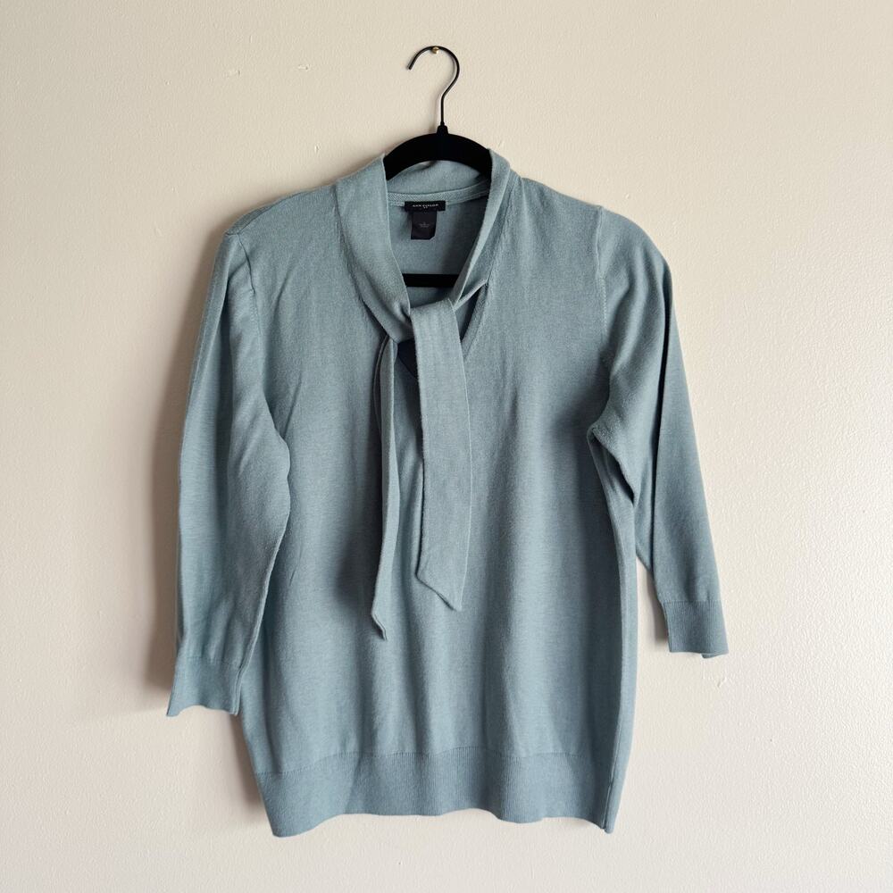 Ann Taylor Factory Blue Green Tie Neck Sweater - Large